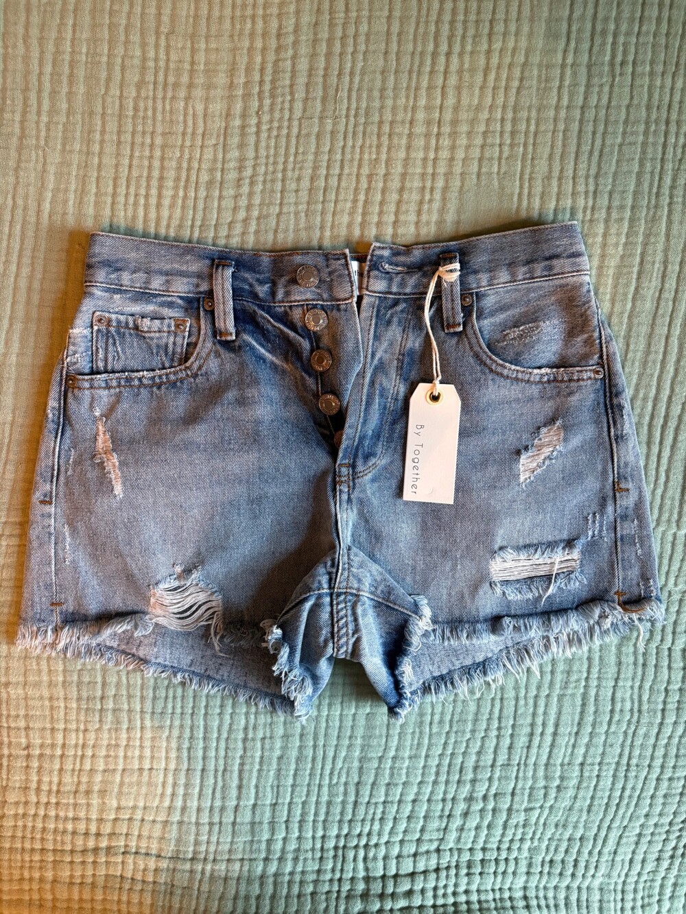 By Together Denim Shorts Small Light Blue Distressed Raw Hem